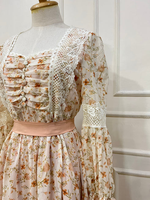 Floral Print Patchwork Embroidered Lacey Long Dress